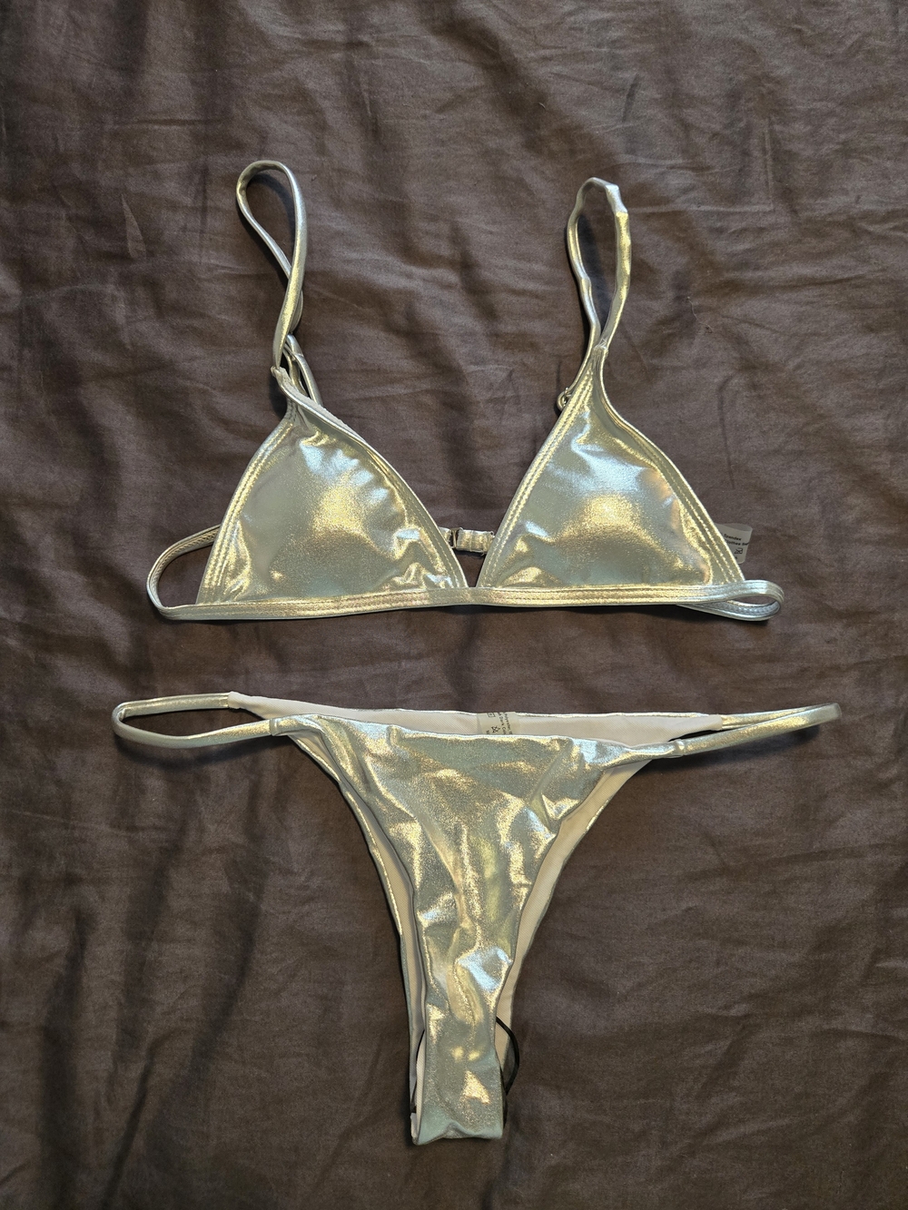 SHEIN Metallic Silver Triangle Bikini Set XS/S